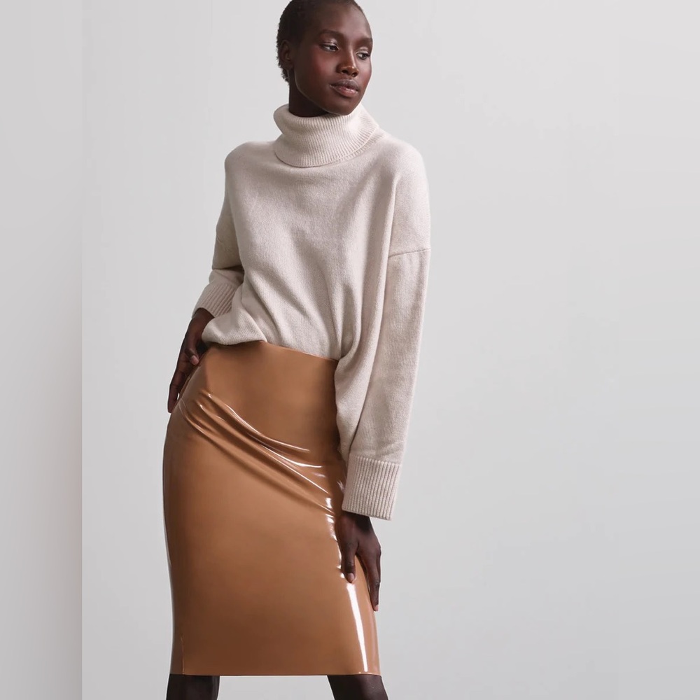 Faux Patent Leather Midi Skirt